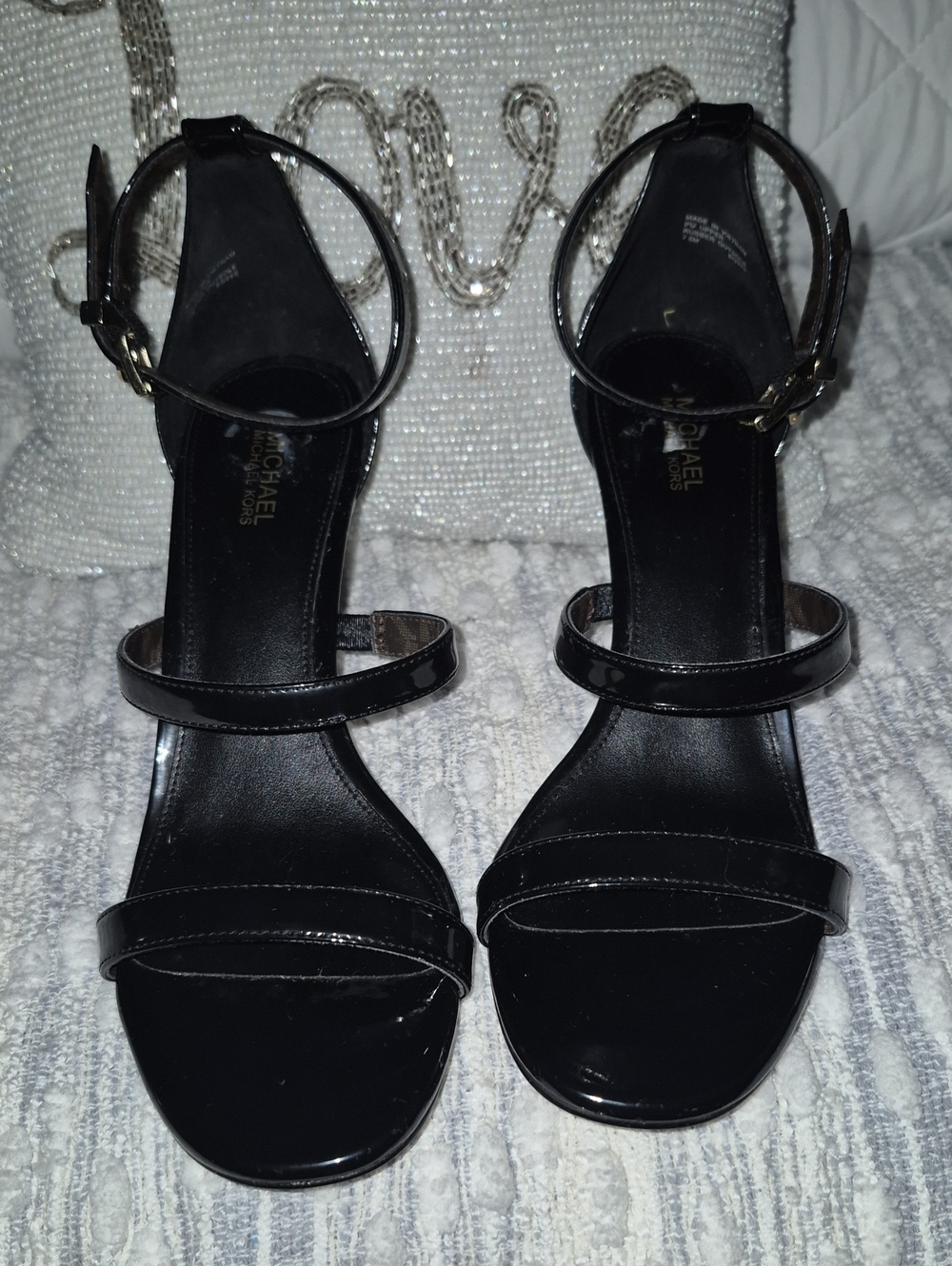 Michael Kors Black Patent PU Ankle-Strap Heeled Sandals